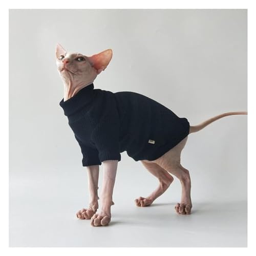 Haarlose Katze Baumwolle, Sphynx Mao Cat Clothes, Herbst und Winter Baumwolle eng anliegender Warmer Pullover mit hohem Kragen(Black,S) von lbEUR