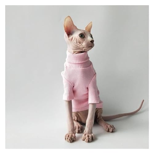 Haarlose Katze Baumwolle, Sphynx Mao Cat Clothes, Herbst und Winter Baumwolle eng anliegender Warmer Pullover mit hohem Kragen(Pink,XL) von lbEUR