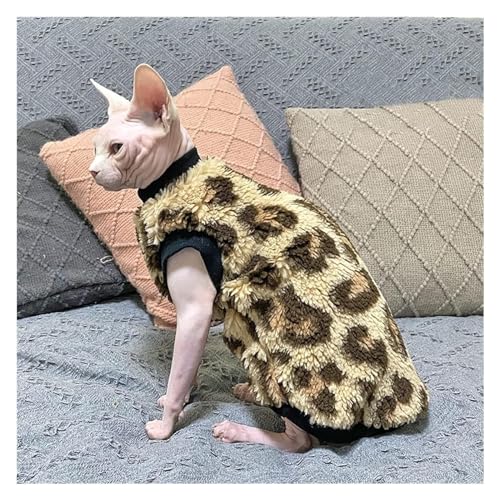 Haarlose Katze Baumwolle, Thermoweste aus Lammfleece for haarlose Katzen. T-Shirt mit Leopardenmuster, Weste mit Leopardenmuster(XXL) von lbEUR