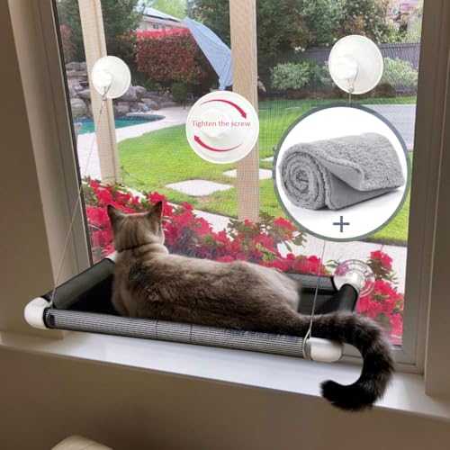 Lcybem Katzen-Fenstersitzstange – Katzenhängematten für Fenster mit Plüsch-Pad, platzsparendes Katzenbett, Sicherheit für zwei große Katzen, bietet rundum 360° Sonnenbaden für drinnen und draußen. von lcybem