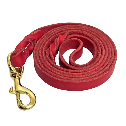 Hundeleine aus Leder, 1,8 m x 1,9 cm, strapazierfähig, geflochten, mit drehbarem Verschluss, Trainingsleine aus echtem Leder, für kleine, mittelgroße und große Hunde, Rot von leadfar