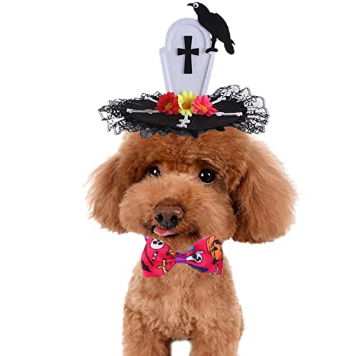 2 Stück Halloween Hund Katze Kostüme – unverzichtbares Haustier Urlaub Kostüm Versorgung | Kreative Urlaub Haustier Bunte Kragen Krawatte, Halloween Themed Muster für Haustier Hunde Katzen Lear-au von lear-au