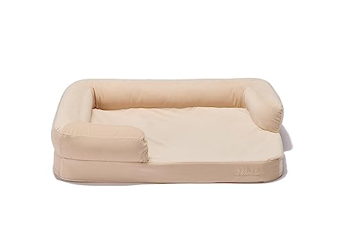 Orthopädisches Hundebett "Kuschelbett" aus Memory-Schaum mit abnehmbarem waschbarem Bezug, Hochwertige Doppelschichtmatratze, wasserdichter Matratzenschoner, für Hunde aller Größen (M, Creme) von #lebeddie