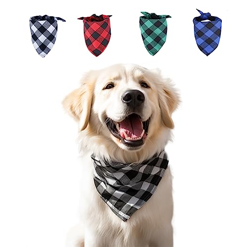 Leconpet Buffalo Plaid Hundehalstuch, 4 Stück, waschbar, für Hunde, Taschentücher, Schals, Dreiecks-Lätzchen, Zubehör für kleine, mittelgroße und große Hunde, Welpen, Katzen, Haustiere (groß) von leconpet