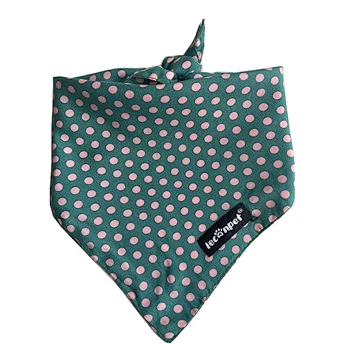 Leconpet Hundehalstuch für kleine, mittelgroße und große Hunde, weich, dreieckig, für Welpen, Katzen, Bandana, Lätzchen (groß, grün/rosa Punkte) von leconpet