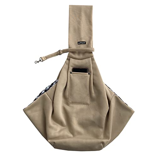 Leconpet Hundeschlingträger Umhängetasche für Haustiere mit Handytasche Sicherheitsschnalle Sicherheitsschloss Geeignet für Welpen, kleine Hunde und Katzen für Outdoor-Reisen (Khaki) von leconpet