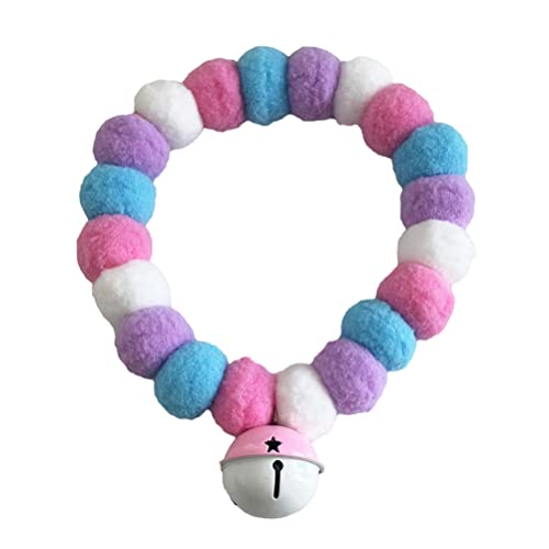 Leconpet Pom Pom Hundehalsband, Elastische Katzen-Halskette, Dekorative Plüschball, Haustierhalsband mit Glocke für Fotos, Spazierengehen, Outdoor-Sportarten (Blau-Rosa, XXL) von leconpet