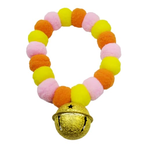 Leconpet Pom Pom Hundehalsband, Elastische Katzen-Halskette, dekorativer Plüschball, Haustierhalsband mit Glocke für Fotos, Spazierengehen, Outdoor-Sportarten (Orange Pink, XXL) von leconpet