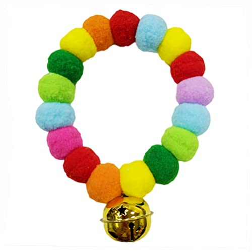 Leconpet Pom Pom Hundehalsband, elastische Katzen-Halskette, dekorativer Plüschball, Haustierhalsband mit Glocke für Fotos, Spaziergänge, Outdoor-Sportarten (Regenbogen, L) von leconpet