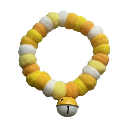 leconpet Pom Pom Ball Hunde-Halskette, dehnbarer Plüschball, Katzen-Halskette, dekorativ, auffällig, Pompon, Haustier-Welpenhalsband mit Glocke für Fotos, Spaziergänge, Outdoor-Sportarten (Gelb, S) von leconpet