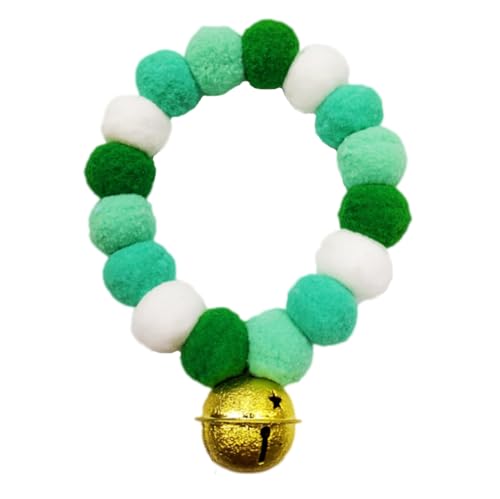 leconpet Dekoratives Plüschball-Pom-Pom-Haustierhalsband mit Glocke zum Fotografieren, Spazierengehen, Outdoor-Sport (XL, Grün-Weiß) von leconpet