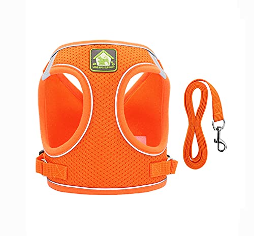 leconpet Step in Hundegeschirr, Weste und Leine Set für kleine, mittelgroße Hunde, Welpengeschirr, reflektierendes Mesh-Hundegeschirr (M, Orange) von leconpet