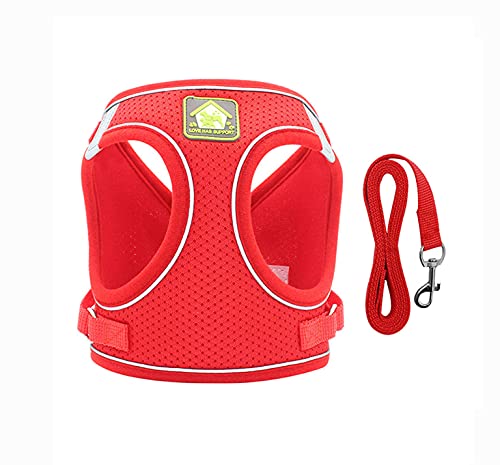 leconpet Step in Hundegeschirr, Weste und Leine Set für kleine mittelgroße Hunde, Welpengeschirr, Mesh reflektierendes Hundegeschirr Weste (XL, Rot) von leconpet