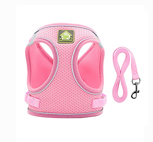 leconpet Step in Hundegeschirr, Westengeschirr und Leine Set für kleine mittelgroße Hunde, Welpengeschirr, Mesh reflektierendes Hundegeschirr Weste (Rosa, L) von leconpet