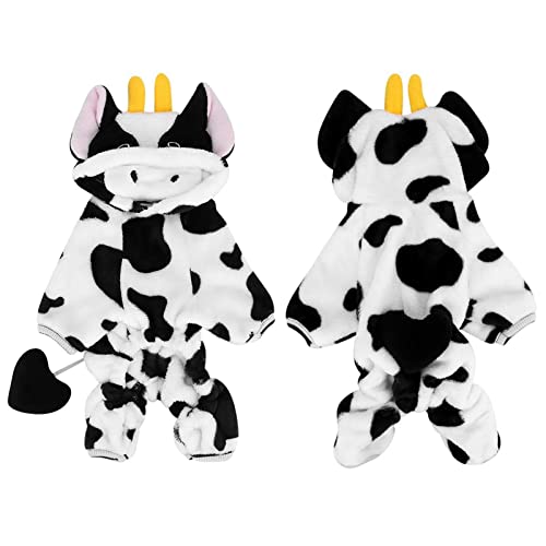 Kuh-Haustier-Kostüm, Hundekleidung für Kühe für Hunde Rassen, Fleece-Winter-Pyjama-Mantel-Overall für Welpen, kleine, mittelgroße Hunde von lencyotool