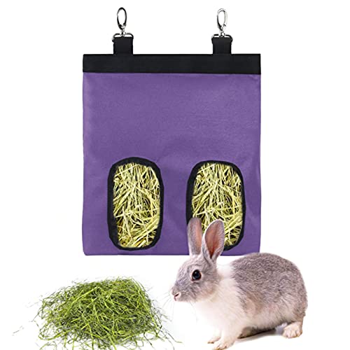 Kaninchen Heutasche Meerschweinchen Futterstation Futterspender Kleintiere Heutasche Futtersack für Hase Chinchilla Hamster Kleine Tiere (2 Fenster, Lila) von lenpestia