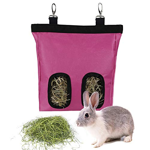 Kaninchen Heutasche Meerschweinchen Futterstation Futterspender Kleintiere Heutasche Futtersack für Hase Chinchilla Hamster Kleine Tiere (2 Fenster, Rosa) von lenpestia