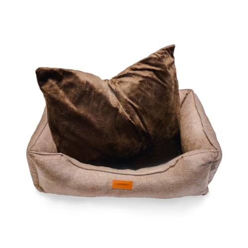 lepuspet Toledo Hundebett, waschbar, rutschfest, Hundekorb mit einem Wendekissen für Winter und Sommer, ideal für große Hunde bis 45 kg (XL 125x85x17 cm), braun von lepuspet