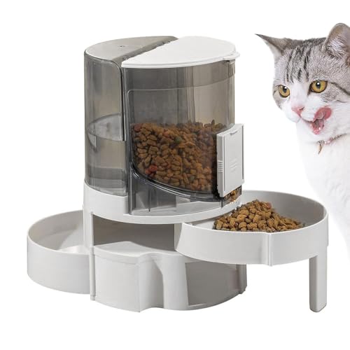 Leryveo Automatischer Katzenfutterautomat,Katzenfutterspender,2-in-1 automatischer Futterspender für Haustiere - Automatischer Nachfüll-Futterautomat, automatischer Katzen-Trockenfutter- und von leryveo