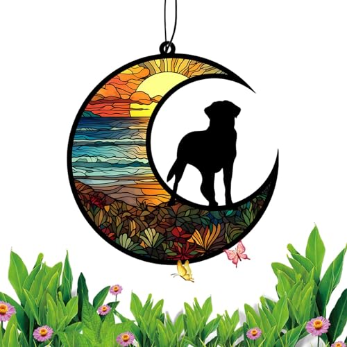 leryveo Hunde-Gedenkgeschenke,Hunde-Gedenk-Acryl-Ornament - Mond-Acryl-Gedenkdekoration,Tragbarer Beileidsanhänger für Fenster, Wände, baumelnde Erinnerungsgeschenke für Veranden, Balkone von leryveo