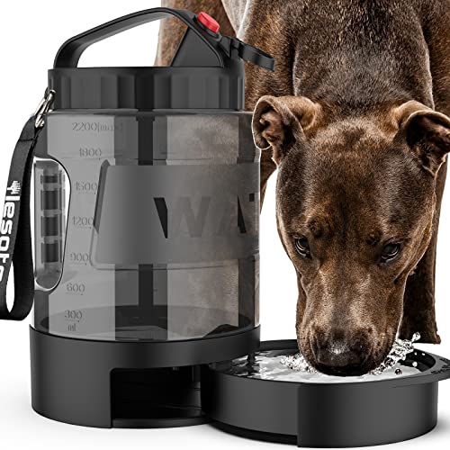 lesotc Hunde-Wasserflasche, 2.2 l, große Haustier-Wasserflasche für große Hunde, tragbare Hunde-Reise-Wasserflaschen mit herausziehbarem Trinktablett zum Spazierengehen, Wandern, Camping von lesotc