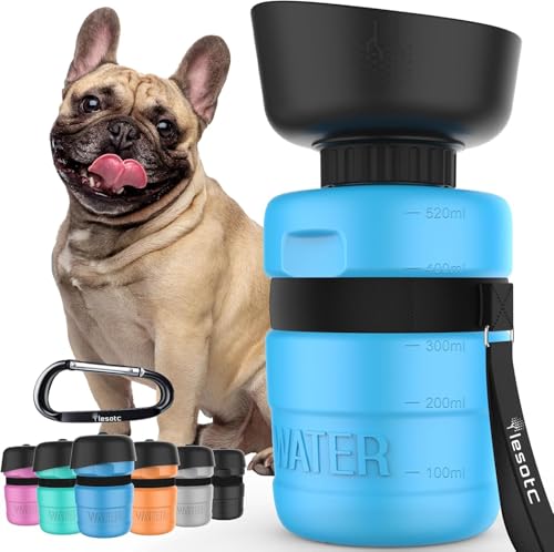 lesotc Hundetrinkflasche für unterwegs, Faltbare Hund Auslaufsicher Wasserflasche, Hunde Wasserspender für Täglich Spazieren Gehen Reisen Campen，520ml Blau von lesotc