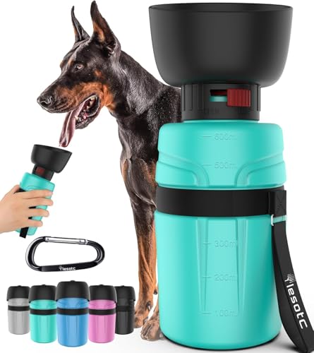 lesotc Hundetrinkflasche für unterwegs, Faltbare Hund Auslaufsicher Wasserflasche, Hunde Wasserspender für Täglich Spazieren Gehen Reisen Campen，800ml Tiffany-Blau von lesotc