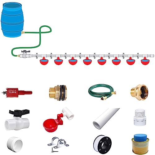 Hühner-Bewässerungsbecher mit PVC-Rohrsystem-Kits (komplettes Set Pipeline) – 1,27 cm PVC-T-Armaturen & PVC-Rohr & Gartenschlauch zum Anschluss an Wassertank, automatisches Geflügel-Bewässerungsset von letsFix