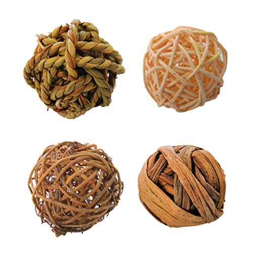 lfdhcn 4Pcs Natürliche Kleintieraktivität Kauspielzeug Kaninchen Vogel Papagei Spielen Sie Rattan Balls von lfdhcn