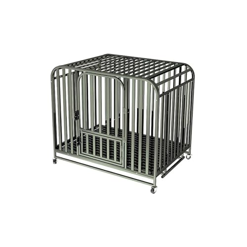 Hundekäfig - Sechseckiger Metallkäfig aus Vierkantrohr - Geeignet für Mittelgroße und Große Hunde - Separate Toilette für Drinnen und Draußen - Schwarz/Silber(Black,110 * 72 * 95cm/43 * 28 * 37in) von lhyangroupao