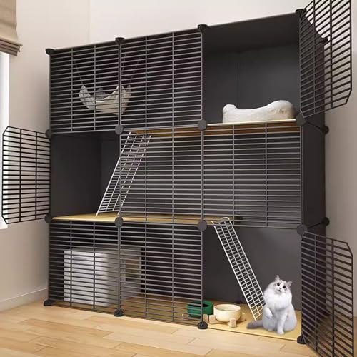 Katzenkäfig, Katzenvilla für den Innenbereich, Extra Großes Katzenhaus mit Freiem Platz, Platzsparend, Kann in Höhe und Breite Beliebig Vergrößert Werden, Schwarz(111 * 39 * 111cm/44 * 15 * 44in) von lhyangroupao