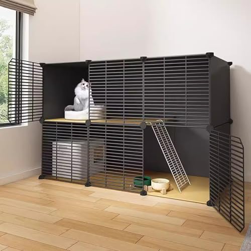 Katzenkäfig, Katzenvilla für den Innenbereich, Extra Großes Katzenhaus mit Freiem Platz, Platzsparend, Kann in Höhe und Breite Beliebig Vergrößert Werden, Schwarz(111 * 39 * 73cm/44 * 15 * 29in) von lhyangroupao