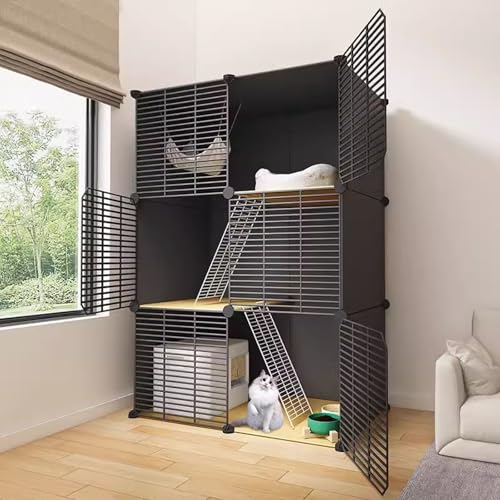 Katzenkäfig, Katzenvilla für den Innenbereich, Extra Großes Katzenhaus mit Freiem Platz, Platzsparend, Kann in Höhe und Breite Beliebig Vergrößert Werden, Schwarz(75 * 39 * 111cm/30 * 15 * 44in) von lhyangroupao