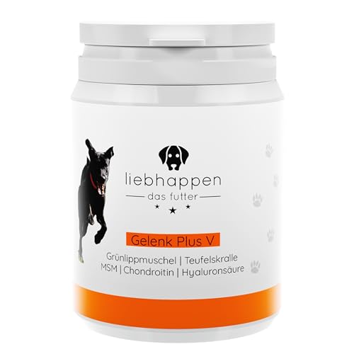 liebhappen Gelenk Plus V GELENKTABLETTEN für Hunde HOCHDOSIERT mit Grünlippmuschel MSM Teufelskralle Hyaluronsäure Chondroitin Kollagen SEHR ERGIEBIG für den Hund 100 Tabletten von liebhappen