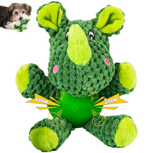 lifefav Hundespielzeug, niedrige Füllung, kleines Hundespielzeug für Langeweile, niedliches Nashorn mit Quietsch-Gummiball-Körper, interaktives Hundespielzeug, Kauspielzeug für Welpen (Rhino) von lifefav