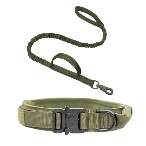 Taktisches Hundehalsband und Leder Set Militär Hundehalsband, Verstellbare Schwermetallschnalle, Geeignet für M L XL Hunde (Übergrößen, Khaki Set) (XL) von lifemement