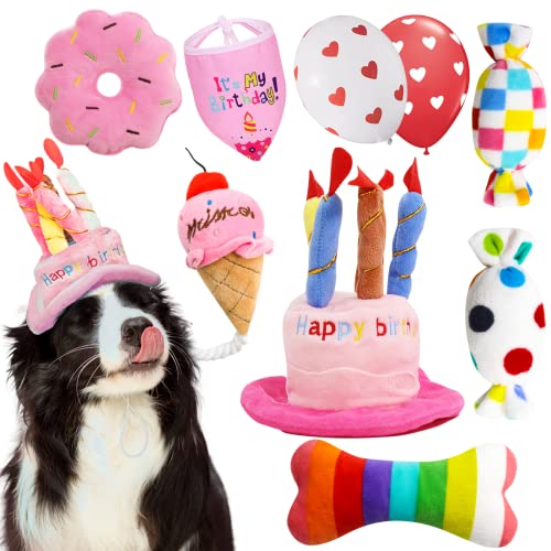 Geburtstag Hundespielzeug, Geburtstagsgeschenk für Hunde, Happy Birthday Hundespielzeug Mädchen, süßes Geburtstagsgeschenk für kleine und mittelgroße Hundewelpen, 9 Stück Rosa von lilfrd