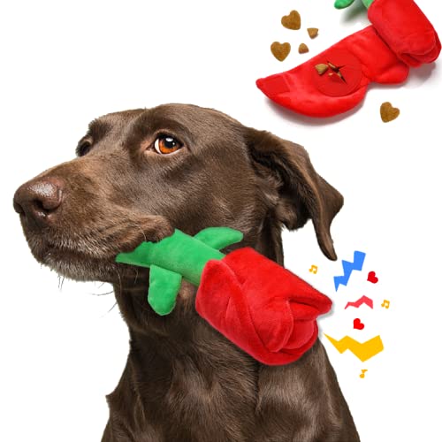 Leckerli-Spender Hundespielzeug – Quietschendes Puzzle-Anreicherung aus Plüsch, Knisterschnüffel-Seil, Stoffspielzeug, Hundeleckerli-Spielzeug für kleine, mittelgroße und große Hunde, robustes Kauen, weiches Welpenspielzeug (Rose) von lilfrd