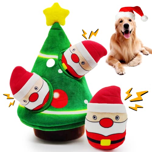 lilfrd Weihnachts-Hundespielzeug, Hund, Weihnachtsbaum, Weihnachtsmann-Verstecken, quietschendes Plüschseil, Kauen, Apportieren, Gehirnstimulierendes Spielzeug für kleine und mittelgroße Hunde von lilfrd