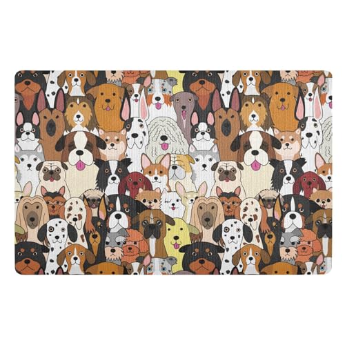 linqin Doodle Hunde-Fußmatte, bunt, staubdicht, 81,3 x 50,8 cm, rutschfeste Gummi-Rückseite, Fußmatte, Eingangsmatte, ultradünne Hunde-Fußmatte für schlammige Schuhe und Pfoten von linqin