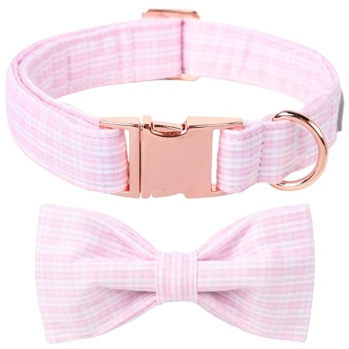 Lionet Paws Streifen Hundehalsband mit Fliege,Einstellbare Feder Rosa Fliege Halsband für Hunde, Bequeme Hundehalsband Mädchen Junge von lionet paws