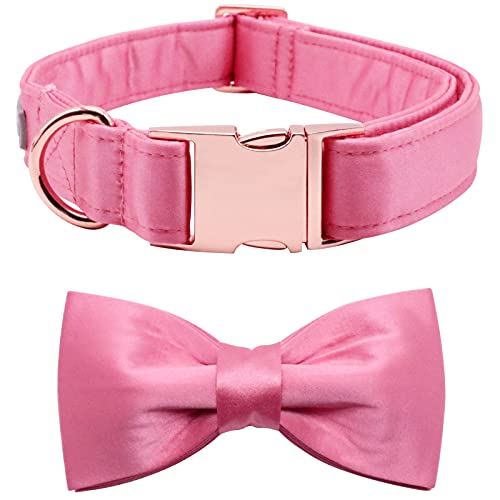 Lionet Paws Hundehalsband mit Fliege - Bequeme Seide rosa Hundehalsband mit abnehmbaren Fliege für XLarge Hunde, Hals 40-66cm von lionet paws