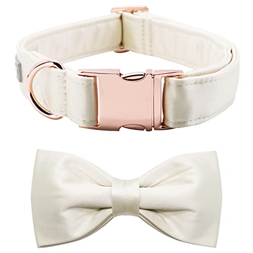 Lionet Paws Hundehalsband mit Fliege - komfortable Seide weiß Hochzeit Hundehalsband mit abnehmbaren Fliege für kleine Hunde, Hals 25-40cm von lionet paws