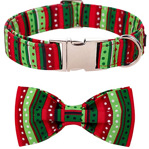 Lionet Paws Weihnachts Hundehalsband mit Fliege, verstellbare abnehmbare Fliege Halsband für Welpen Kleine Mittel Große Hunde und Katzen Geschenk, 34-55cm von lionet paws