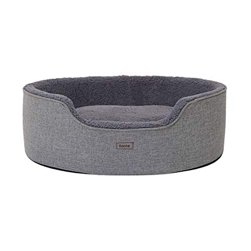 lionto Hundebett mit Wendekissen und waschbarem Bezug, formstabiles Hundekörbchen mit Anti-Rutsch-Noppen, 73x60 cm, kuscheliges Heimtierbett für Hunde und Katzen mit Plüsch, grau von lionto