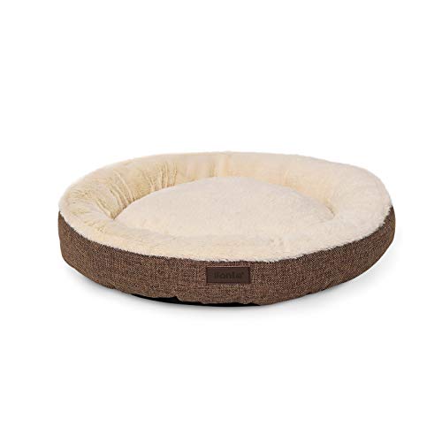 lionto Hundekörbchen rund in Donut-Form, Ø 65 cm, Heimtierkissen für Hunde & Katzen mit waschbarem Bezug & Anti-Rutsch-Noppen, kuscheliges Hundebett aus Oxford-Leinen & Plüsch, braun von lionto