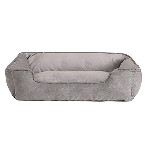 lionto Hundebett 2-in-1 mit komfortablem Einstieg, kuscheliges Heimtierbett zum Wenden für Hunde und Katzen, 110x80 cm, Hundekissen in pflegeleichter Wildlederoptik, grau von lionto