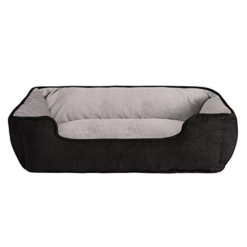 lionto Hundebett 2-in-1 mit komfortablem Einstieg, kuscheliges Heimtierbett zum Wenden für Hunde und Katzen, 110x80 cm, Hundekissen in pflegeleichter Wildlederoptik, schwarz/grau von lionto