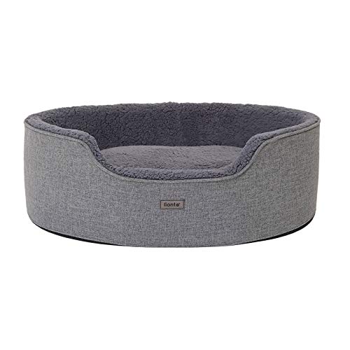 lionto Hundebett mit Wendekissen und waschbarem Bezug, formstabiles Hundekörbchen mit Anti-Rutsch-Noppen, 83x63 cm, kuscheliges Heimtierbett für Hunde und Katzen mit Plüsch, grau von lionto