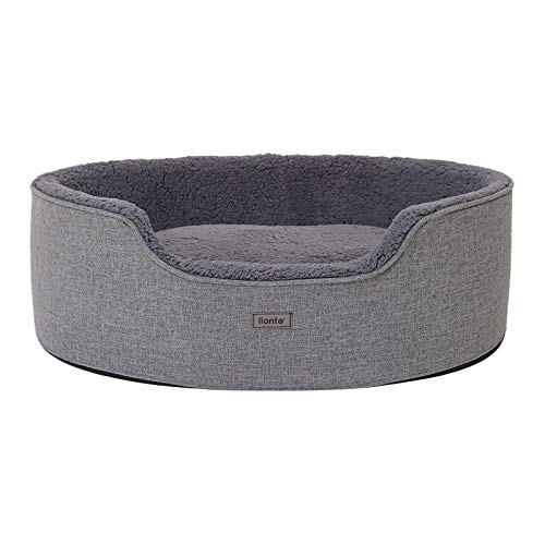 lionto Hundebett mit Wendekissen und waschbarem Bezug, formstabiles Hundekörbchen mit Anti-Rutsch-Noppen, 92x72 cm, kuscheliges Heimtierbett für Hunde und Katzen mit Plüsch, grau von lionto